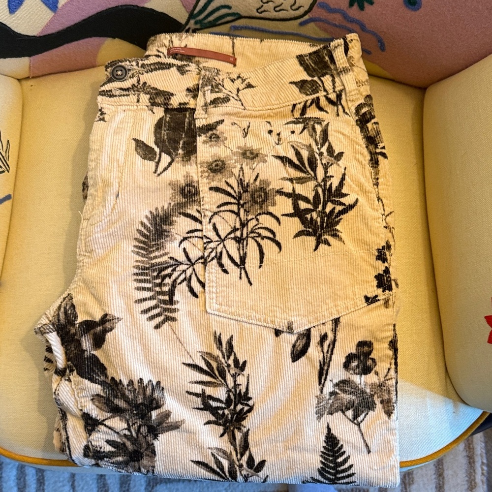 Pilcro Cream and Black Floral Boot Cut Pants
